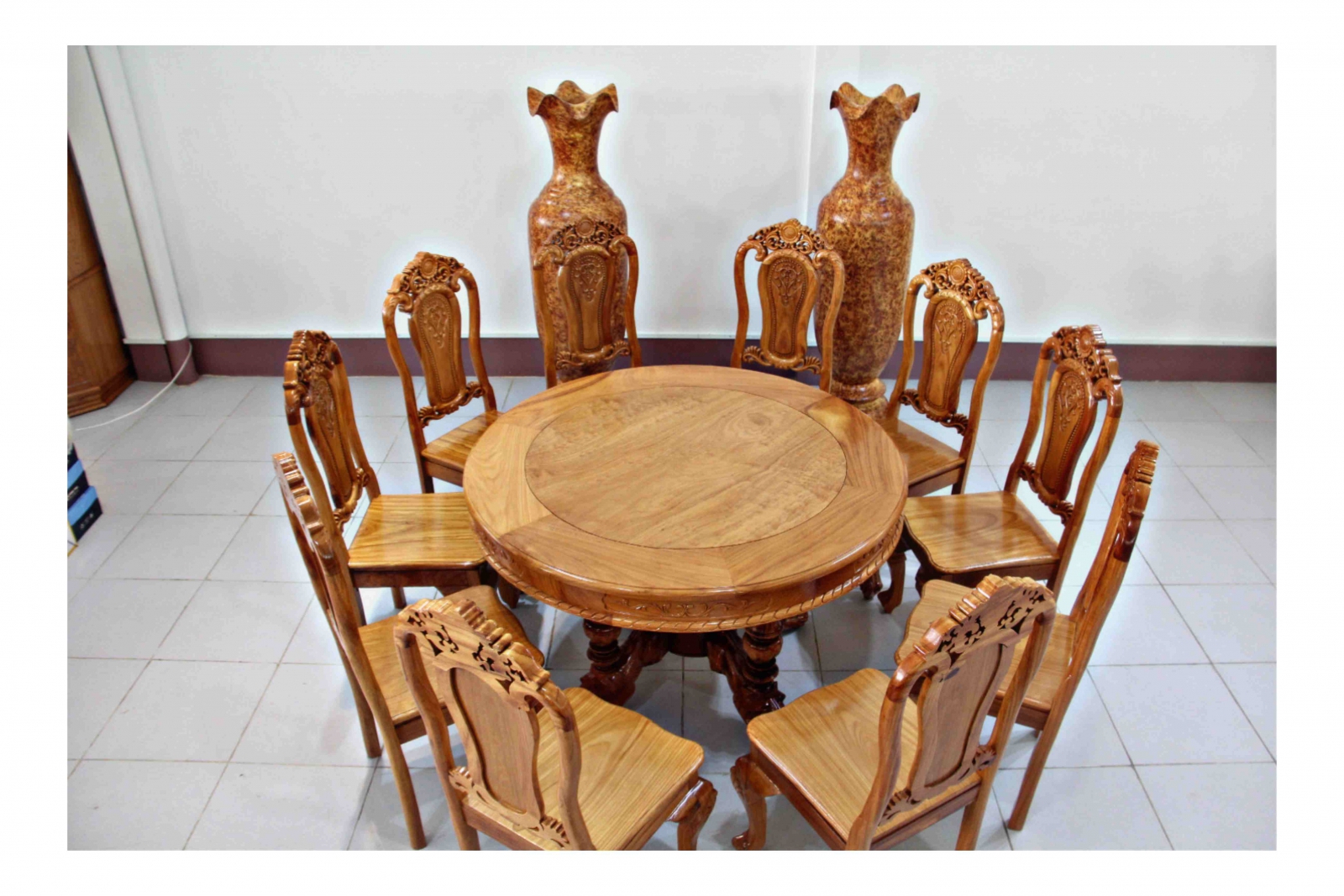 bàn ăn gỗ tròn 10 ghế