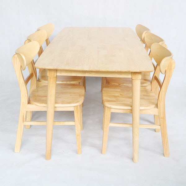 Bộ bàn ăn gỗ cao su 1m6 6 ghế MANGO màu gỗ